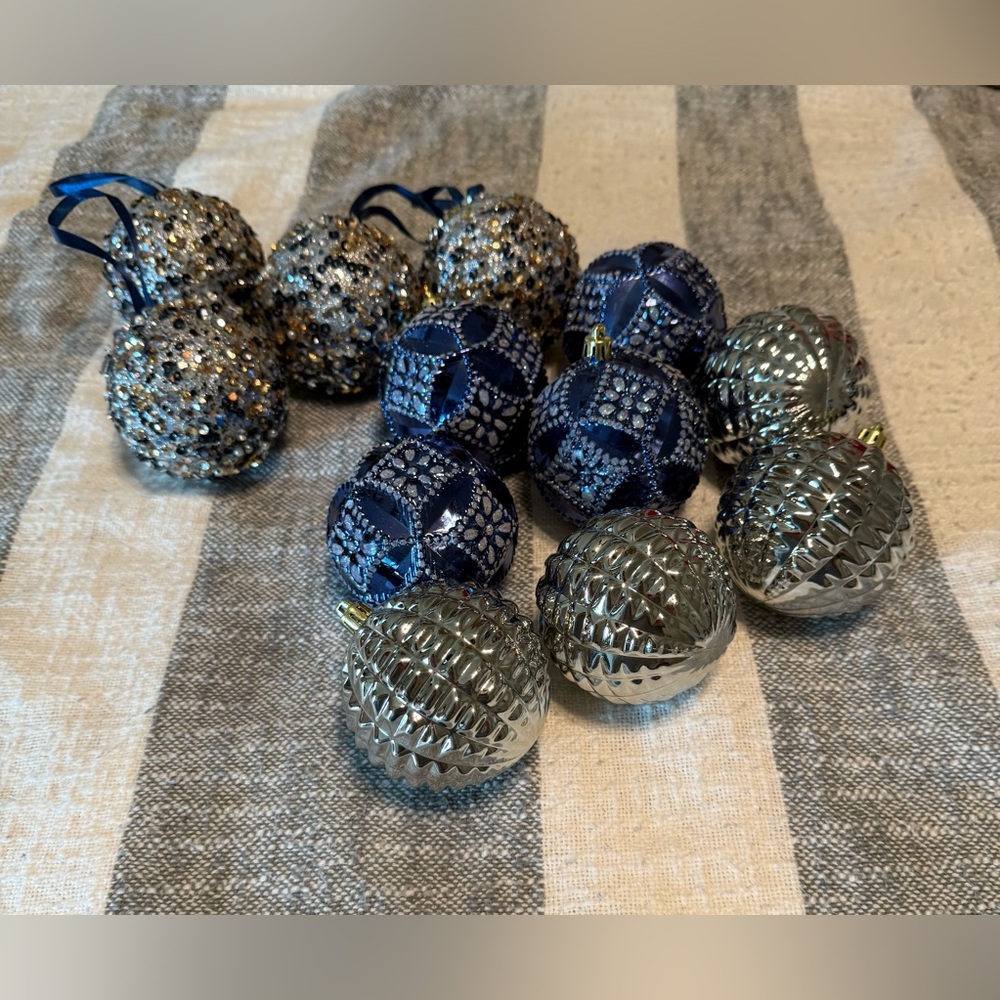 Blue, Gold and Silver Christmas Holiday Decorations Ornaments